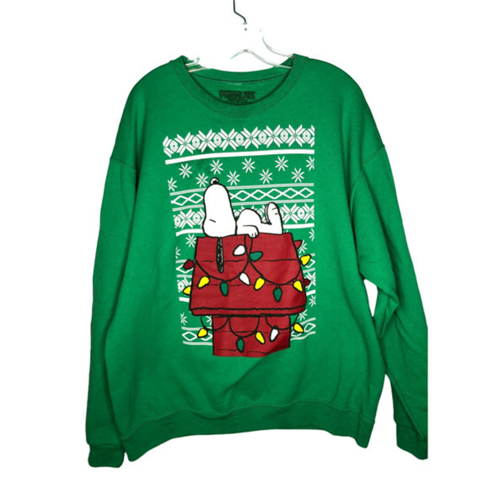 Peanuts‎ Snoopy Christmas Christmas Sweatshirt Sweater Snowflakes Lights, Size L
